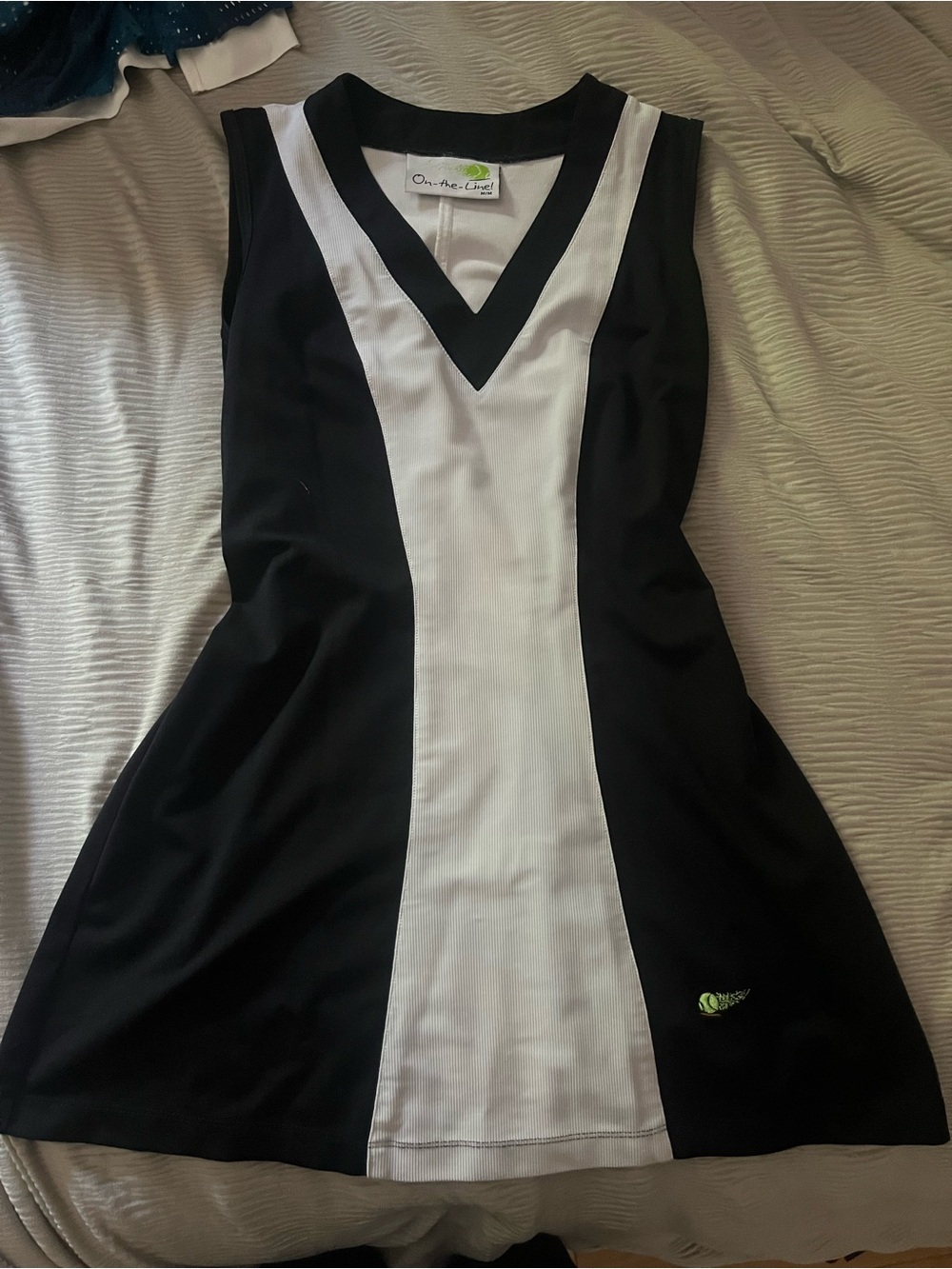 Designer Black and White V-Neck Dress